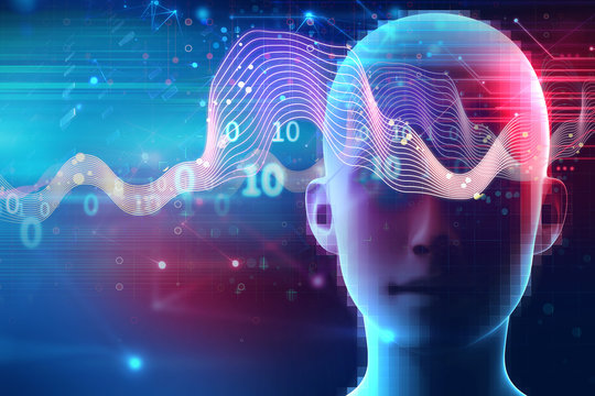 silhouette of virtual human on brain delta wave form 3d illustration