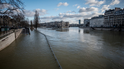 View of Ile Saint-Louis and the flooded River Seine, Paris, France