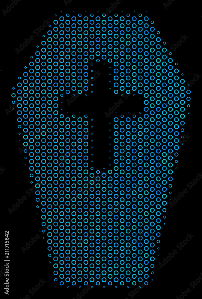 Aufkleber halftone coffin mosaic icon of empty circles in blue color tints on a black background. vector empty