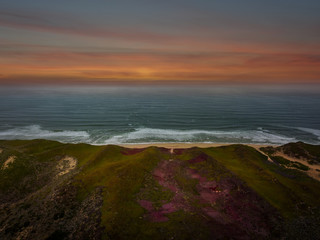 red and orange sunset on a beach view