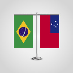 Table stand with flags of Brazil and Samoa.Two flag. Flag pole. Symbolizing the cooperation between the two countries. Table flags