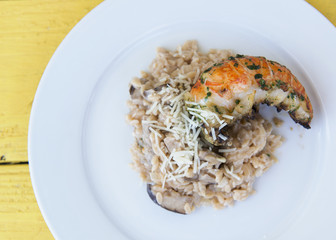 Lobster with mushroom risotto