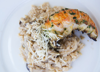 Lobster with mushroom orzo
