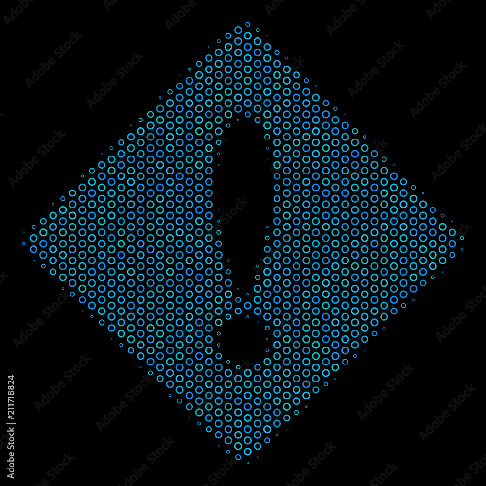 Poster halftone error collage icon of spheric bubbles in blue color hues on a black background. vector sphe
