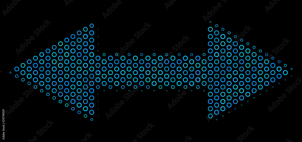 Poster halftone exchange arrows composition icon of circle bubbles in blue color hues on a black background