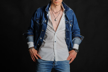 Close up portrait of young man with sexy body