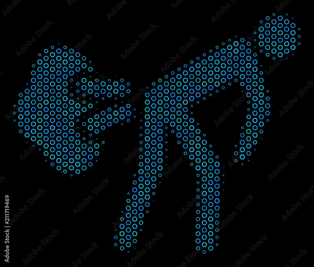 Poster halftone fart gases composition icon of circle bubbles in blue color tinges on a black background. v
