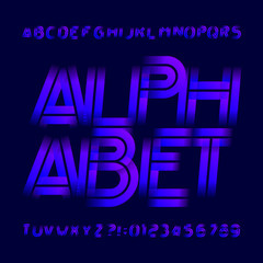 Abstract modern alphabet typeface. Oblique type letters and numbers. Vector font for your design.