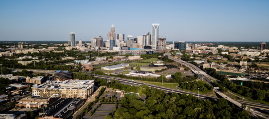 Aerial View of the Downtown City Skyline of Charlotte North Carolina