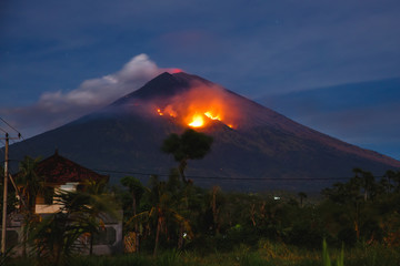 Volcano eruption at night - Volcano Agung in Bali, Indonesia