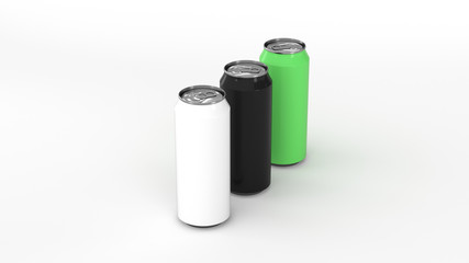 Raw of black, white and green soda cans