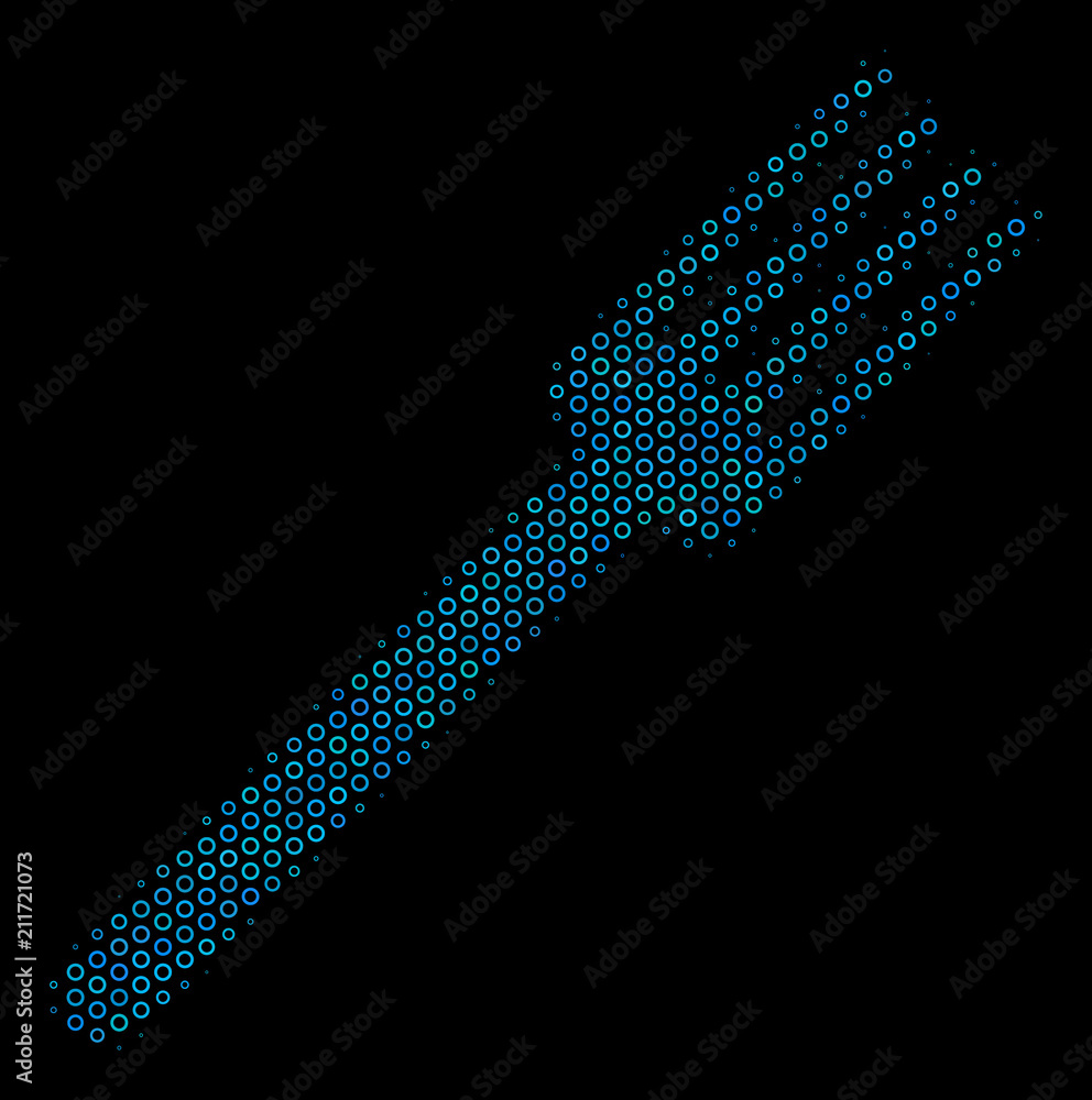 Poster halftone fork composition icon of empty circles in blue shades on a black background. vector empty c