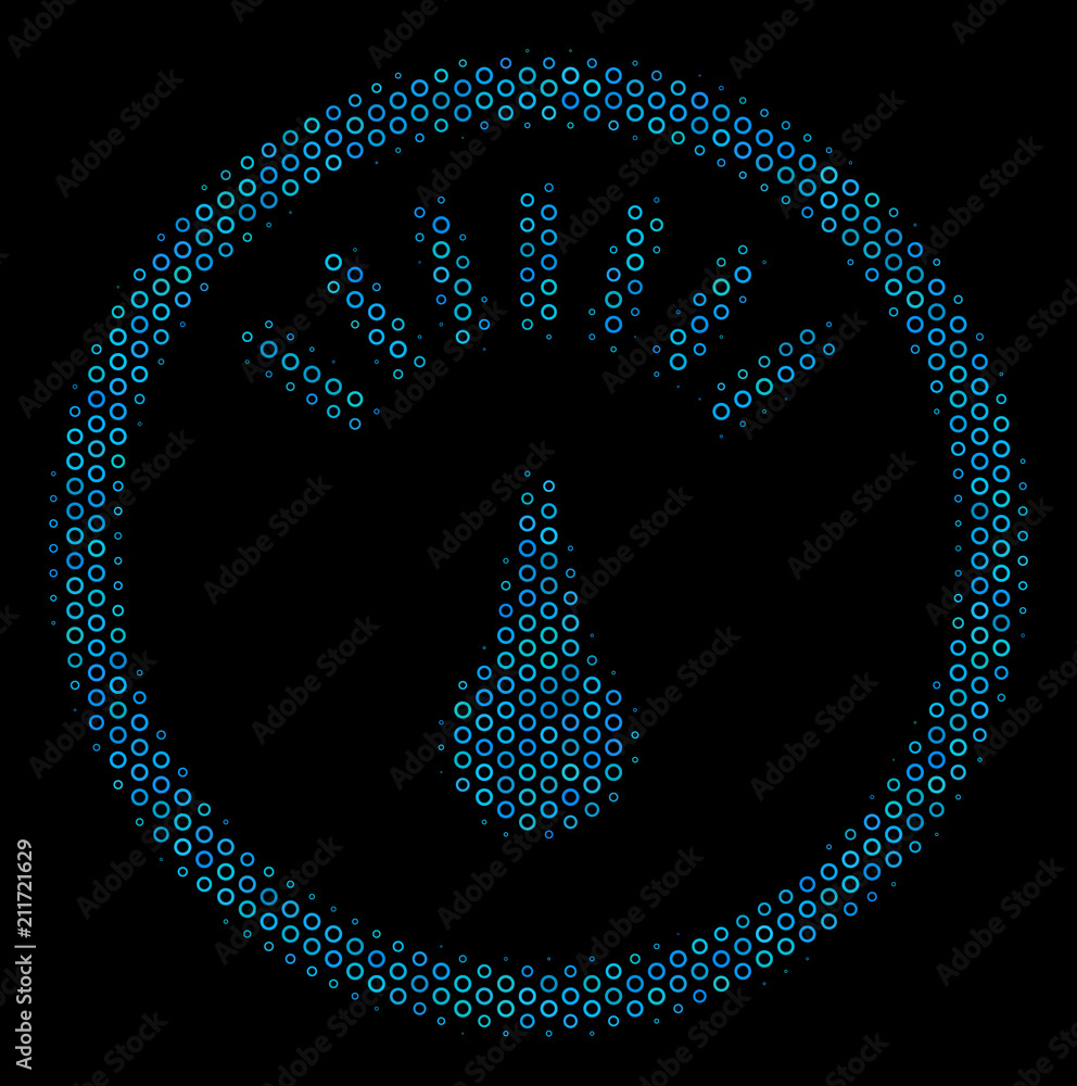 Aufkleber halftone gauge mosaic icon of empty circles in blue color tinges on a black background. vector empty