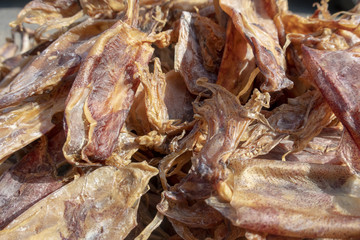 Sun dried cuttlefish as local food in Thailand