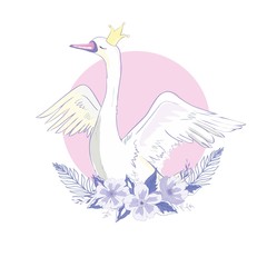cute lovely princess swan, vector, illustration