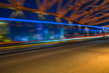 the light trails on the modern building background.