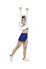 Portrait of asian cheerleader with white and blue suit