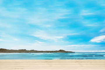 Wooden dock with blue ocean view