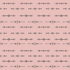 Pink seamless tribal pattern with ethnic elements and arrows.