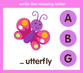 write the missing letter,illustration, vector