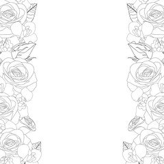 Rose and Iris Flower Outline Border