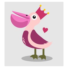 cute funny king pelican bird mascot cartoon character