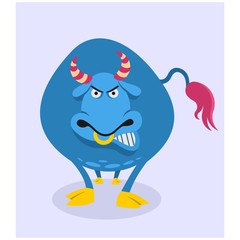 angry blue bull cattle mascot cartoon character