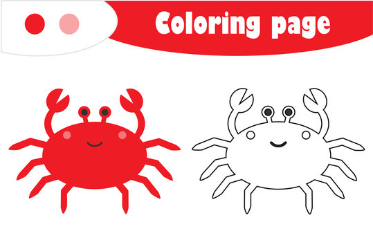 Crab in cartoon style, coloring page, education paper game for the development of children, kids preschool activity, printable worksheet, vector illustration