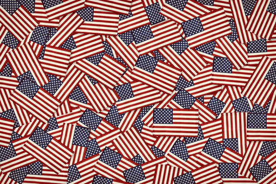 Miniature American Flags Background Pattern. Vintage Toned. 