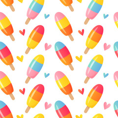 Vector illustration, seamless pattern with bright ice cream in a flat style.
