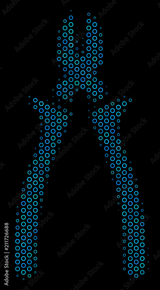 Aufkleber halftone nippers mosaic icon of empty circles in blue color hues on a black background. vector empty
