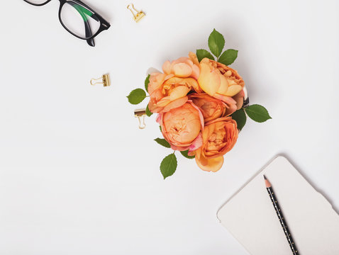 Flowers And Glasses On The White Background