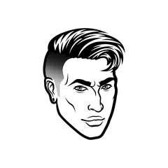 Vector men face hipster head with haircuts. For avatars, emblems and icons, labels
