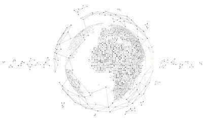 Polygonal connected technology internet big data background illustration, artificial intelligence