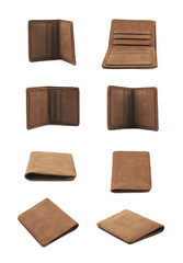 Flat leather wallet isolated