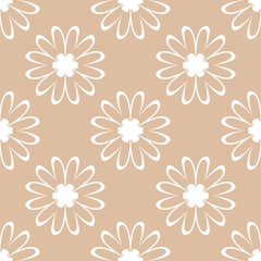 White floral pattern on beige seamless background