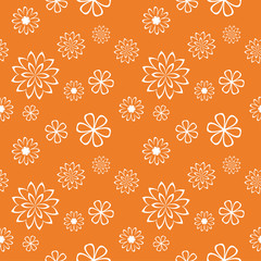 White floral seamless pattern on orange background