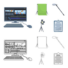 Hromakey, script and other equipment. Making movies set collection icons in cartoon,outline style vector symbol stock illustration web. © pandavector