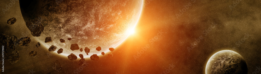 Poster panoramic view of planets in distant solar system 3d rendering elements of this image furnished by n