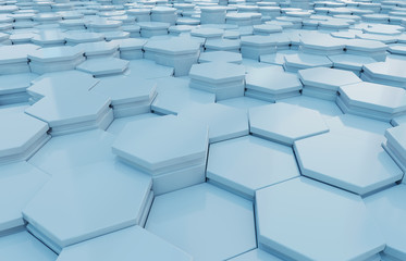 Blue hexagons background pattern 3D rendering