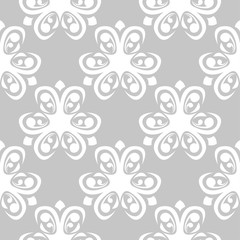 White floral seamless pattern on gray background