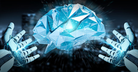 White humanoid hanid creating artificial intelligence 3D rendering