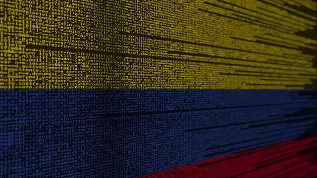 Program code and flag of Colombia. Colombian digital technology or programming related loopable animation
