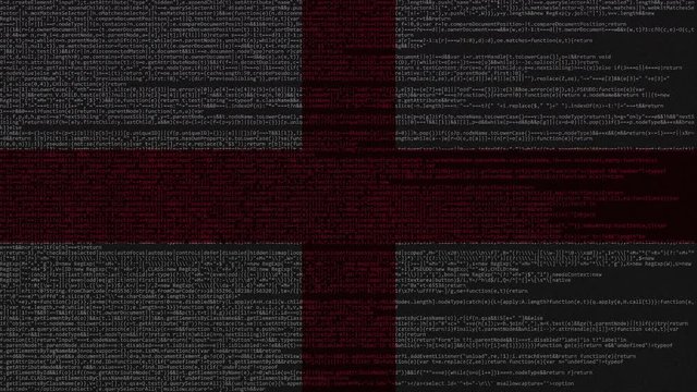 Source code and flag of England. English digital technology or programming related loopable animation