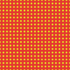 Pattern with regular polka dot. Seamless background. Bright orange and yellow. For printing on fabric, paper, wrapper.