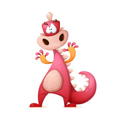 Cute, funny, crazy cartoon character dinosaur Vector eps 10