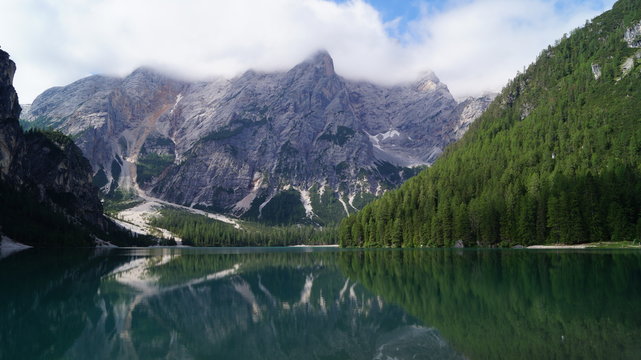 The most beautiful Lake Bryes in the Dolomitic Alps of Italy