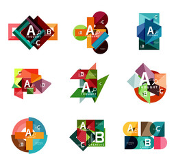 Fototapeta premium Set of geometric infographic banners, paper info a b c option diagrams created with color shapes