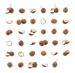 Set of multiple coconut images isolated