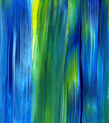 Abstract acrylic painting for use as background, texture, design element. Modern art in Mixed colours of green, blue, yellow.